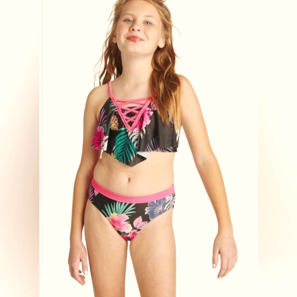 Black lace up bikini size XL